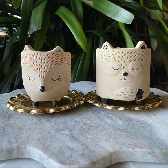 Adorable Set of 2 Fox Planter Pots - Mini Animal Vases - Ceramic Decor - Picture 3 of 11